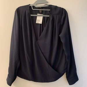 NWT FAUX WRAP NAVY BLOUSE FROM H&M